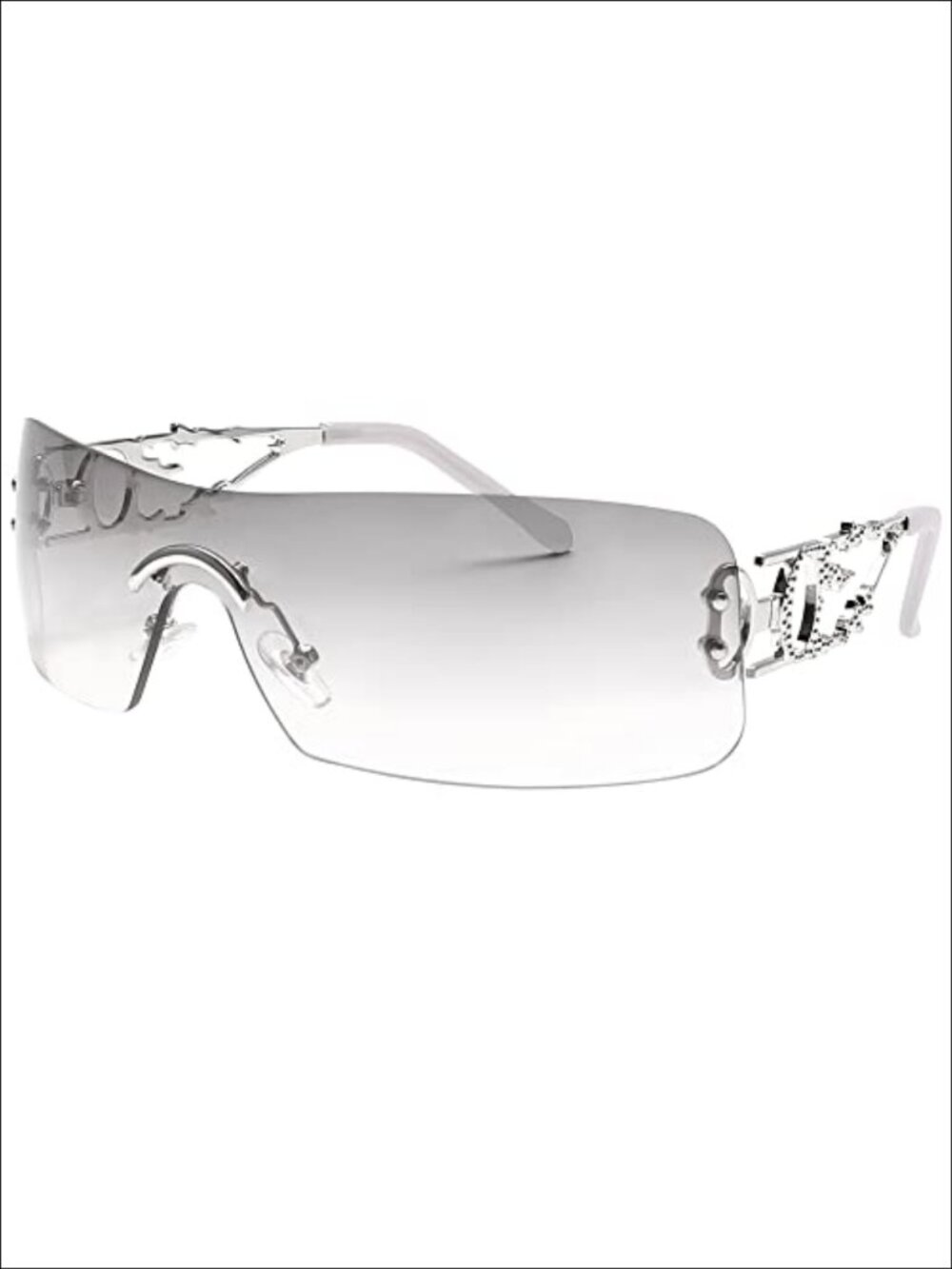 Y2K Rectangle Rimless Sunglasses Retro Flame UV400 Unisex Festival Eyewear